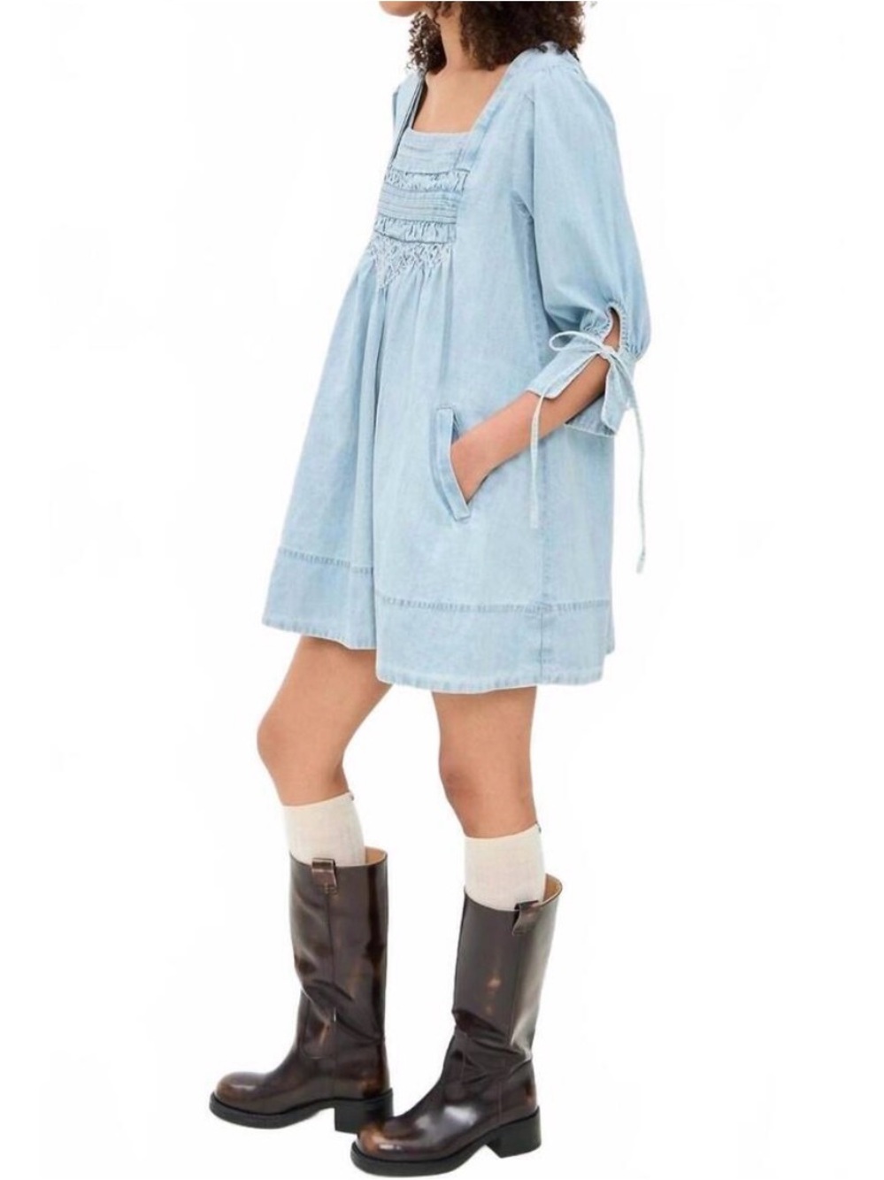 NWT Free People Sonora Denim Mini Dress In Cornflower - Picture 3 of 11